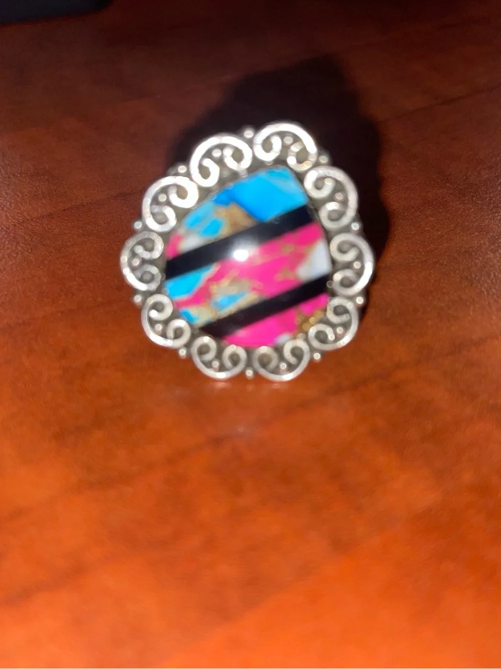 Vintage-Inspired Multicolor Statement Ring - Turquoise & Pink
